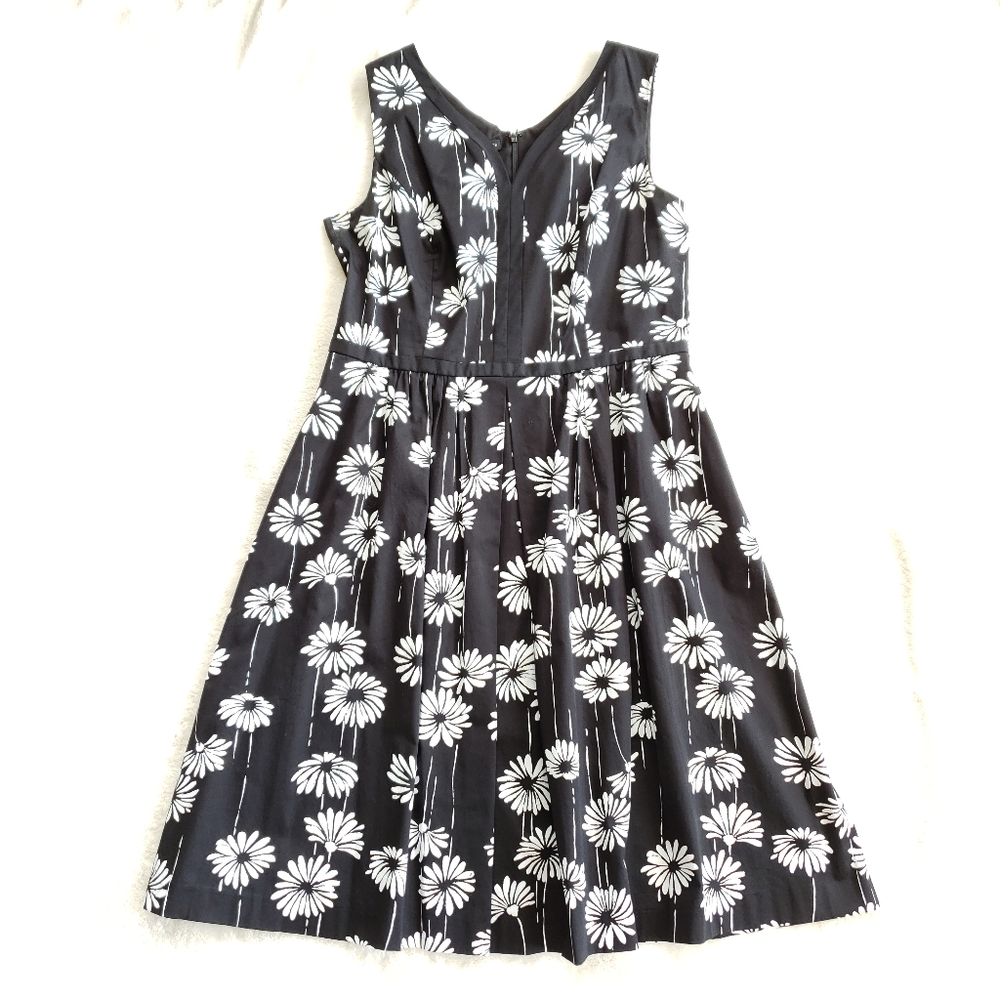 Talbots Black and White Floral Patterned Dress